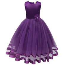 (Purple, 110cm-4 Years) Flower Girls Ball Kids Gown Dress Wedding Princess Bridesmaid Party Prom birthda