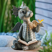 (  C) Garden Reading Dragon Resin Statue Garden Decoration Window Wall Ornament