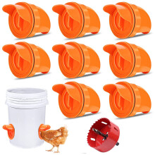 (Red 8 Ports 1 Hole saw) Chicken Feeder Poultry Feeder DIY Port Gravity Feed Kit Rain Insect Proof Hen Feeders For Buckets Barrels Bins Troughs No Waste