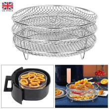 3 Tiers Air Fryer Rack Holder Stainless Steel Baking Tray Skewers Home