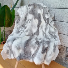 (  Gray) Faux Rabbit Fur Throw Patchwork Blanket Warm Soft Furry Area Rug Home