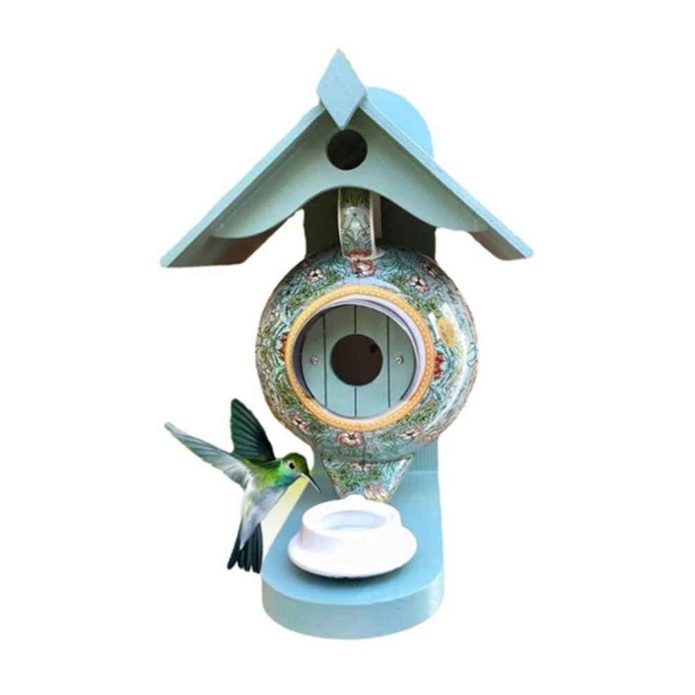 (  Blue) Teapot Bird House Feeder Ceramic Bird feeder Wild Bird House Feed