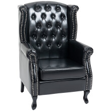 839-703V70DR HOMCOM Chesterfield Wing Back Armchair - Tufted Black PU Leather, Pocket Spring Seat, Wooden Frame