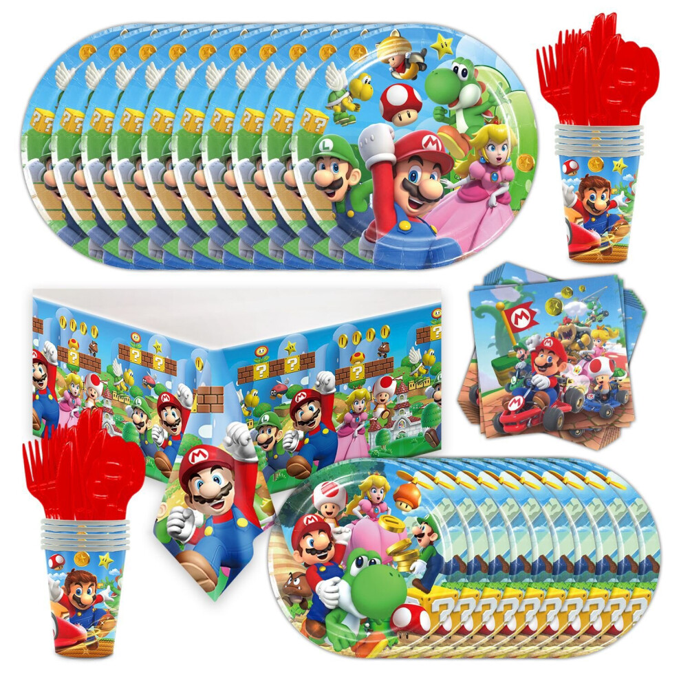 81pcs Super Mario Birthday Party Decorations, Mario Party Supplies Include Plates Napkins and Cups Tablecloth Boys Kids Mario Party Tableware Set