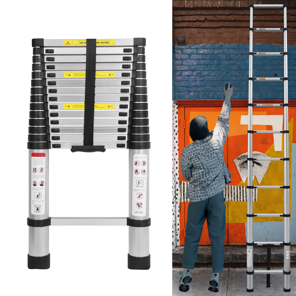 (4.4M) Aluminum Telescopic Ladder Extendable Ladder 330lb Max Capacity Multi-purpose Ladder