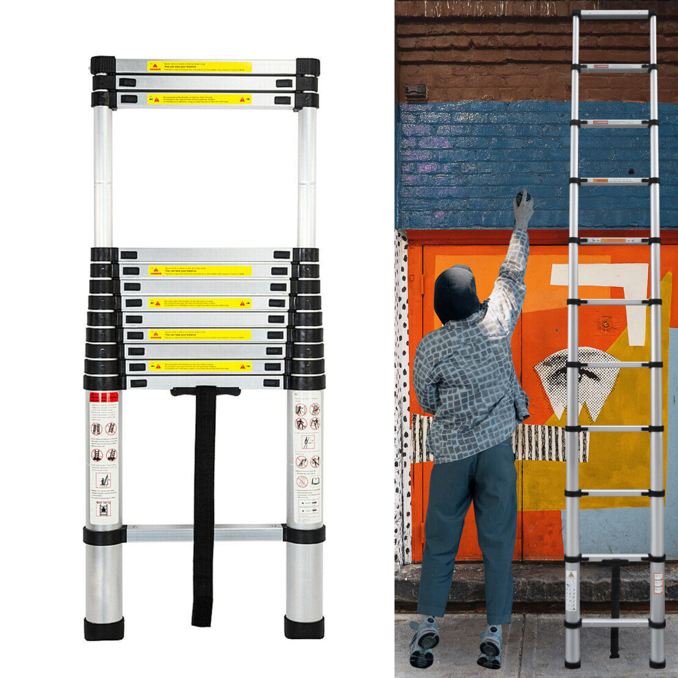 (3.8M) Aluminum Telescopic Ladder Extendable Ladder 330lb Max Capacity Multi-purpose Ladder