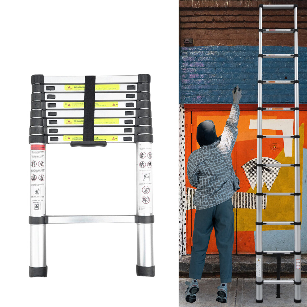 (2.6M) Aluminum Telescopic Ladder Extendable Ladder 330lb Max Capacity Multi-purpose Ladder