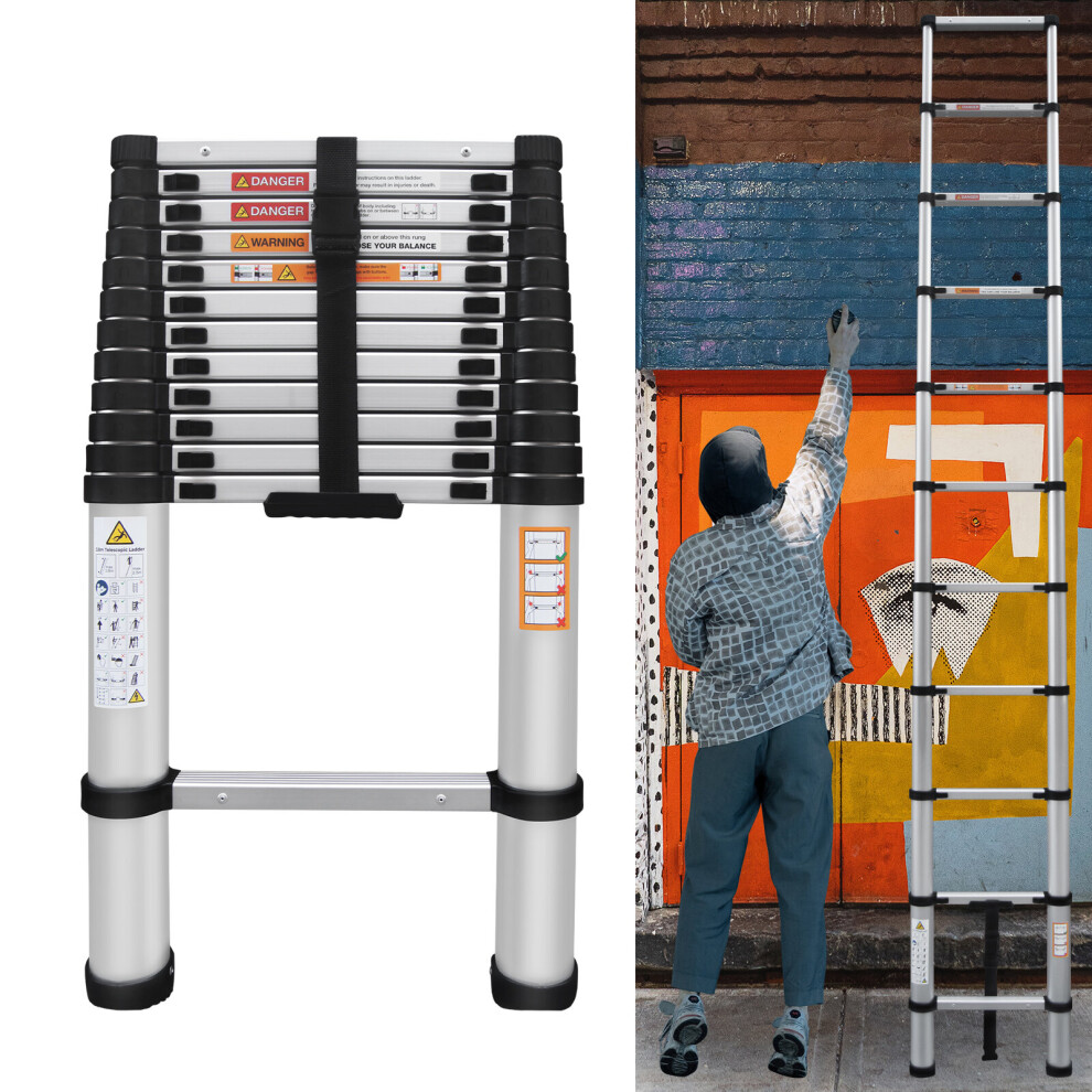 (5M) Aluminum Telescopic Ladder Extendable Ladder 330lb Max Capacity Multi-purpose Ladder