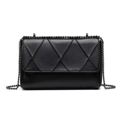 Miss Lulu (Black) MISS LULU Rhombus Flap Chain Shoulder Bag