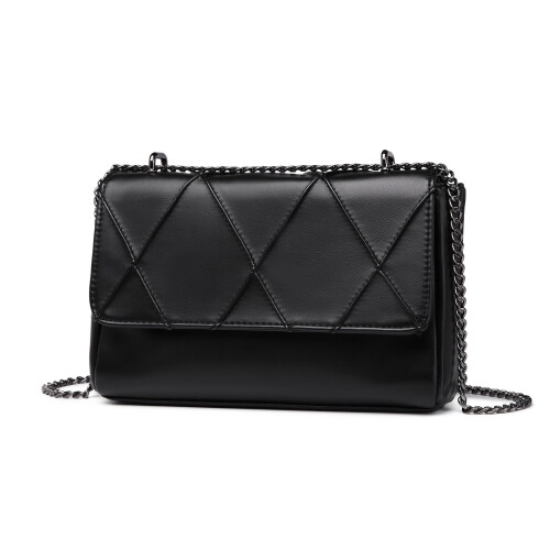Miss Lulu (Black) MISS LULU Rhombus Flap Chain Shoulder Bag 2