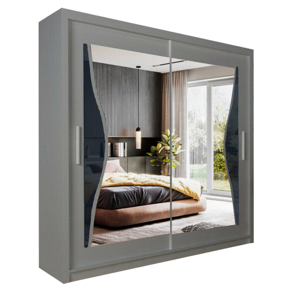 (Grey, 203cm) Alis Curved Modern Mirror Sliding Doors Wardrobe