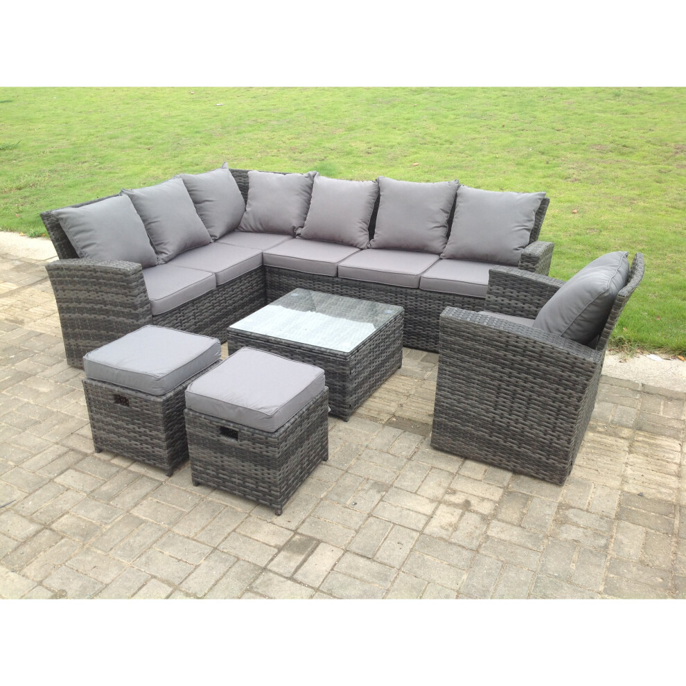 Fimous 9 Seater High Back Rattan Garden Furniture Set Corner Sofa Chair