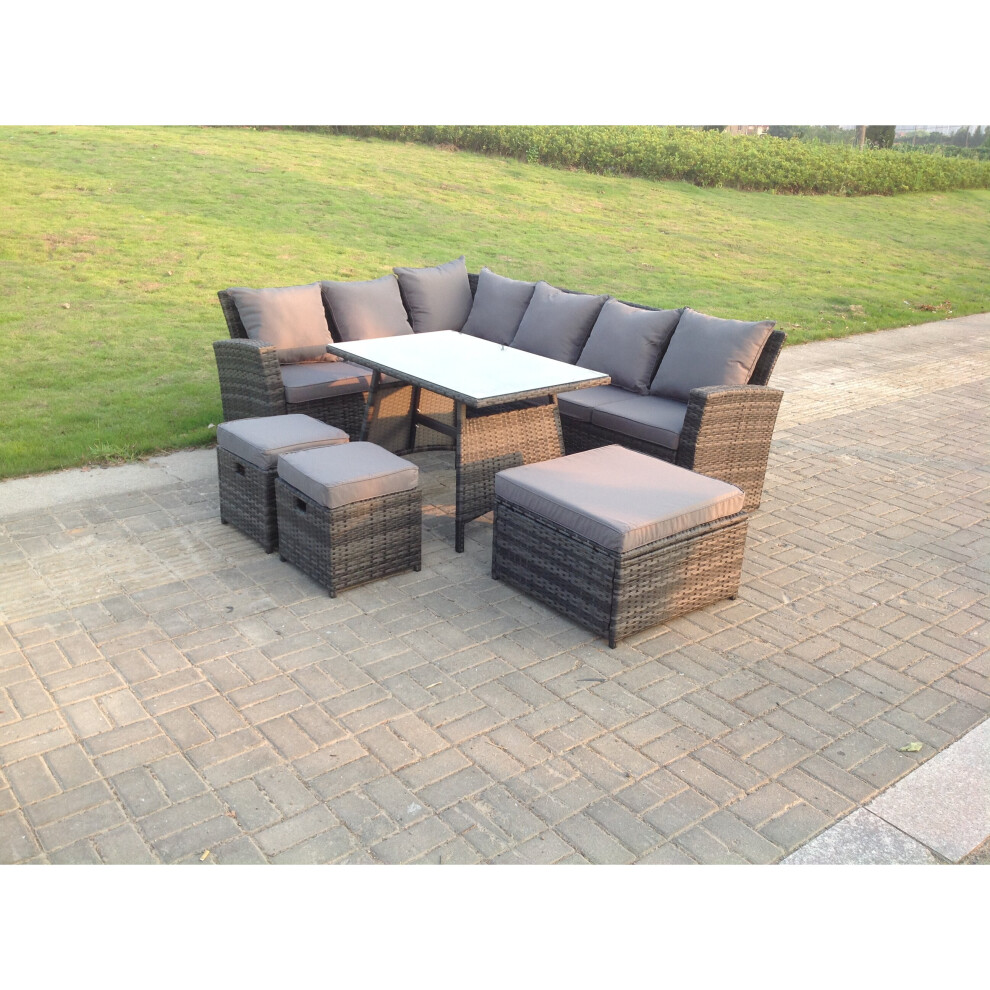 Fimous 9 Seater High Back Rattan Garden Furniture Set Corner Sofa Stool