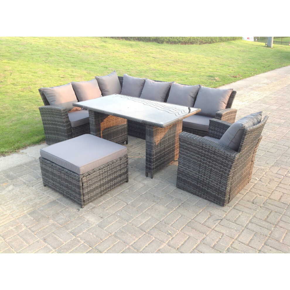 Fimous 8 Seater High Back Rattan Garden Furniture Set Corner Sofa Stool