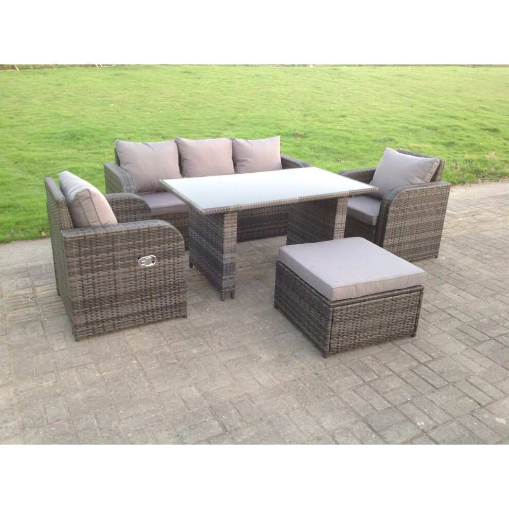 Fimous Rattan Garden Furniture Set Adjustable Chair Sofa Table Stool