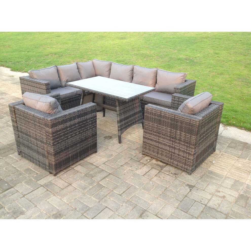 Fimous Rattan Corner Sofa Set Garden Furniture Chairs And Dining Table Grey