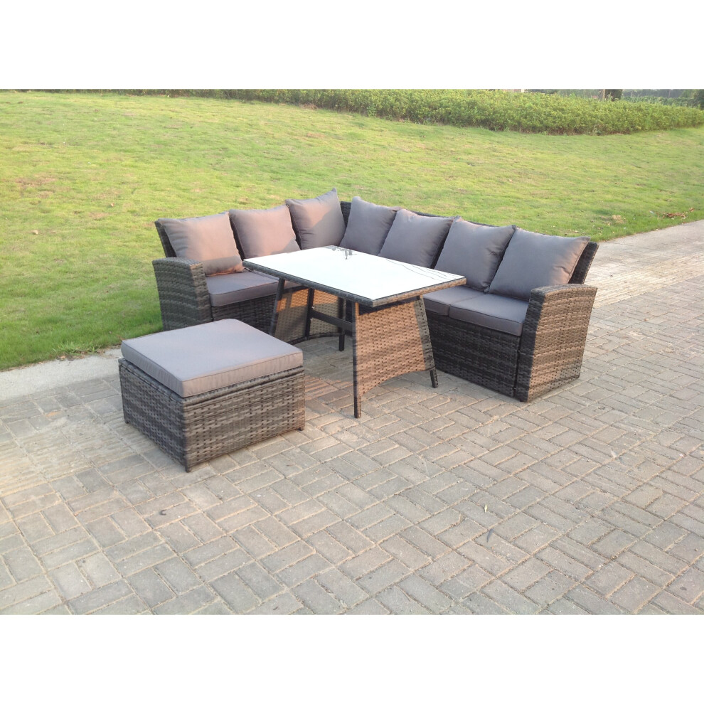 Fimous 7 Seater High Back Rattan Garden Furniture Corner Sofa Footstool Grey