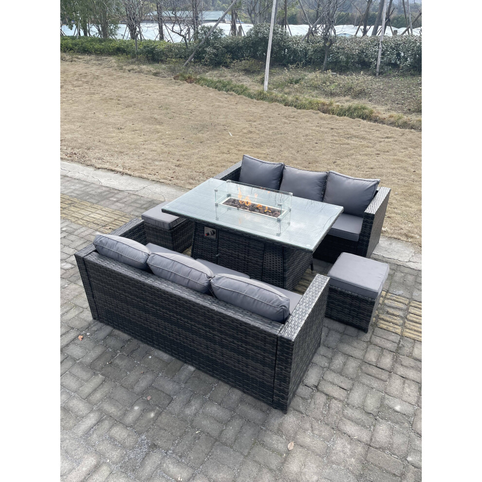 Fimous 8 Seater?Outdoor Rattan Sofa Garden Furniture Gas Firepit Table Grey