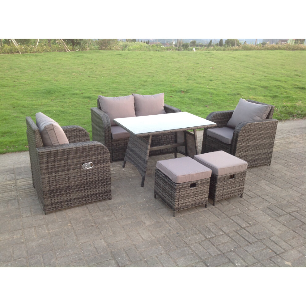 Fimous Pe Rattan Garden Furniture Set Chair Sofa Oblong Dining Table