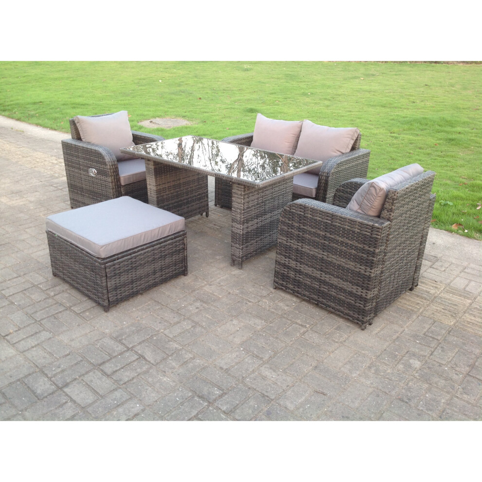 Fimous Rattan Garden Furniture Set Adjustable Chair Sofa Dining Table Grey