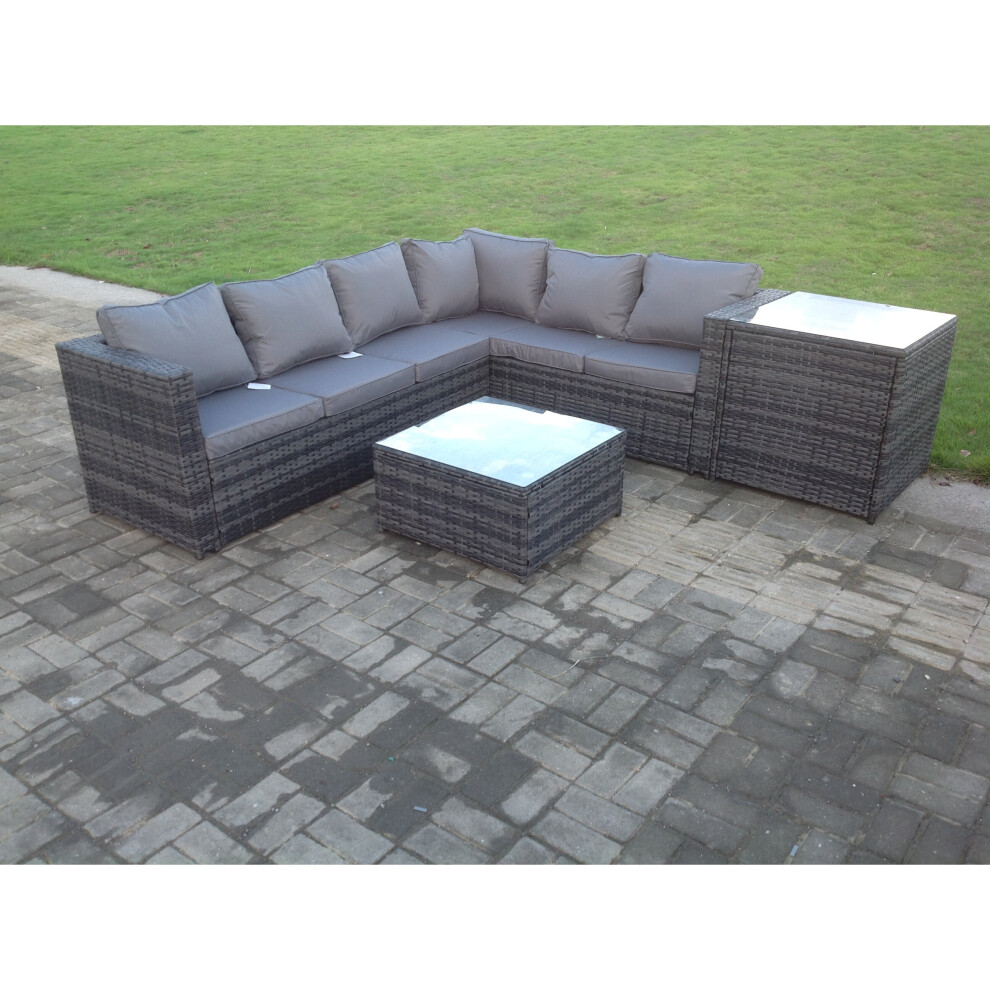 Fimous Rattan Corner Sofa Set Garden Furniture With Coffee Tall Table