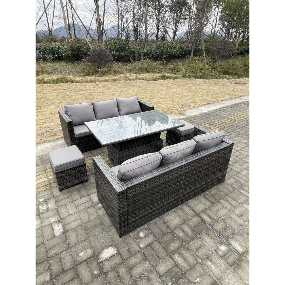 Fimous 8 Seater Outdoor Rattan Garden Furniture Rising Dining Table