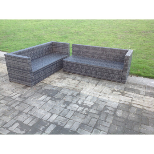 Fimous Fimous 8 Seater Rattan Corner Sofa Set Square Coffee Table Footstool 2