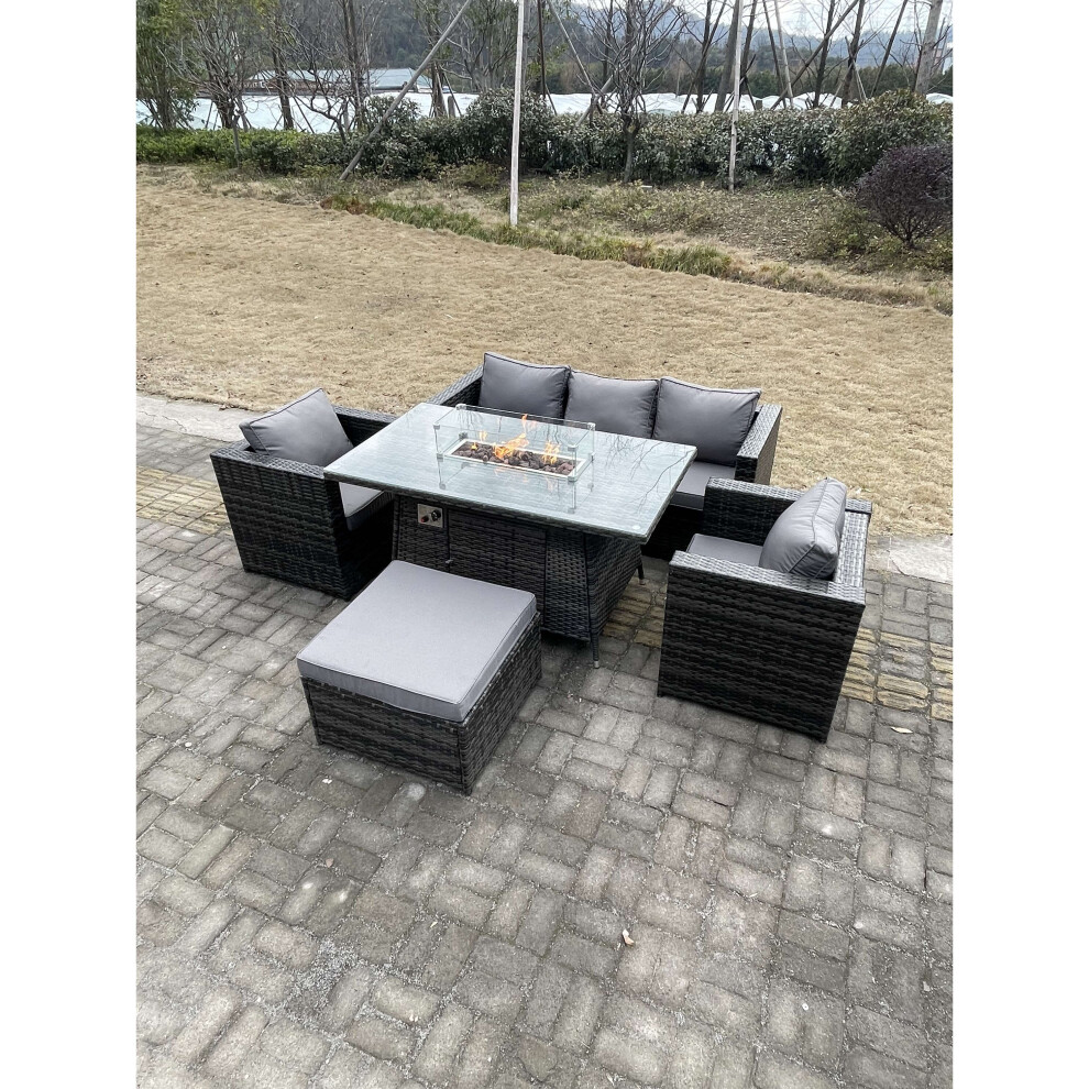 Fimous Outdoor Rattan Garden Furniture Gas Fire Pit Dining Table