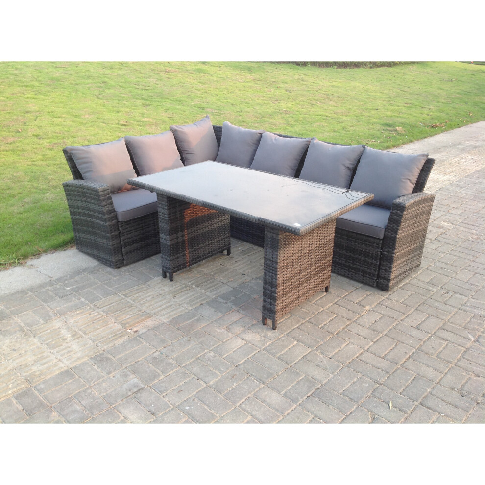 Fimous 6 Seater High Back Rattan Garden Furniture Set Dining Table Sofa