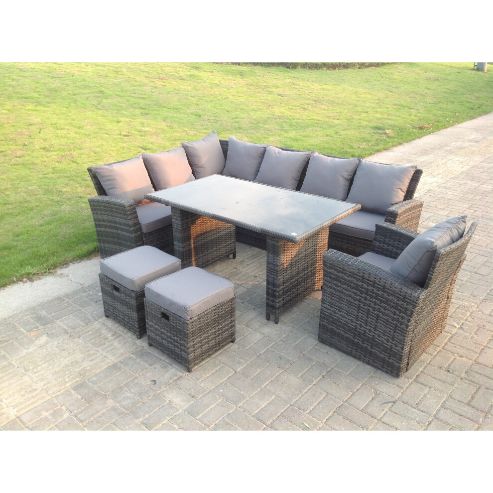 Fimous 9 Seater High Back Rattan Garden Furniture Set Corner Sofa Chair