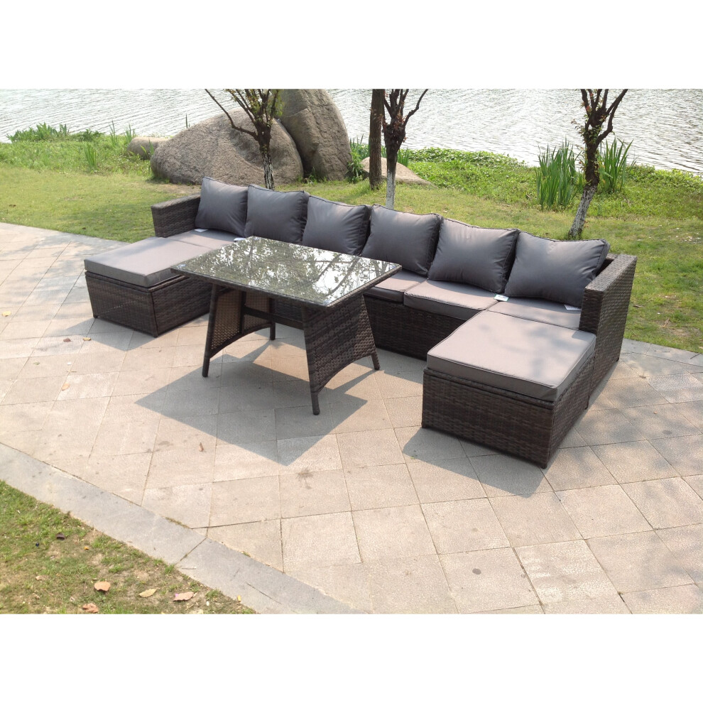 Fimous Lounge Rattan Garden Furniture Set Dining Table Big Footstools