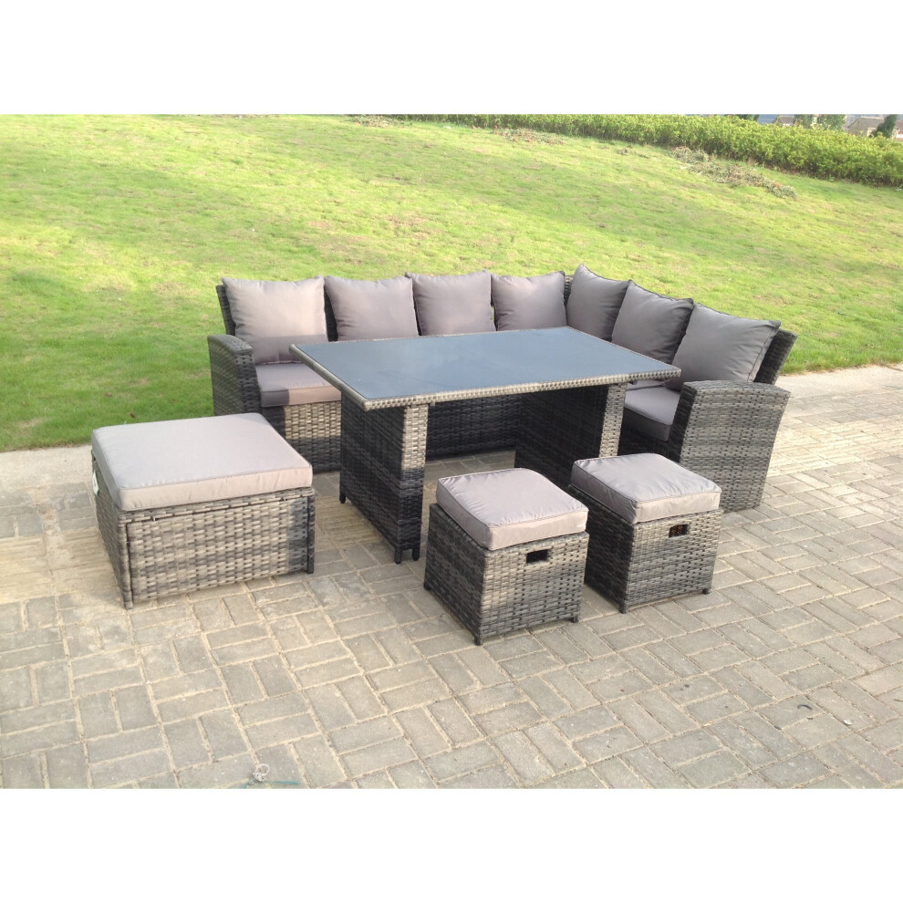 Fimous 9 Seater High Back Rattan Garden Furniture Set Corner Sofa Stool