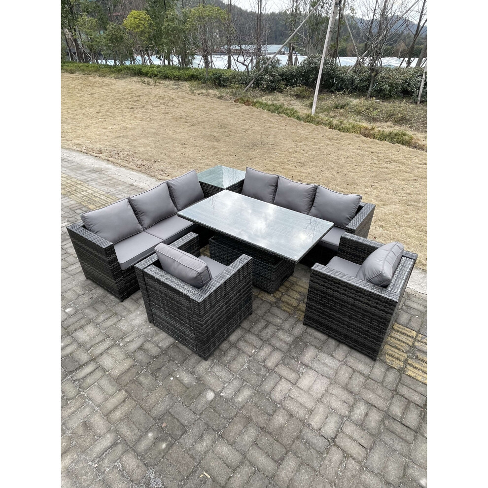 Fimous 8 Seater Rattan Corner Sofa Garden Furniture Rising Dining Table