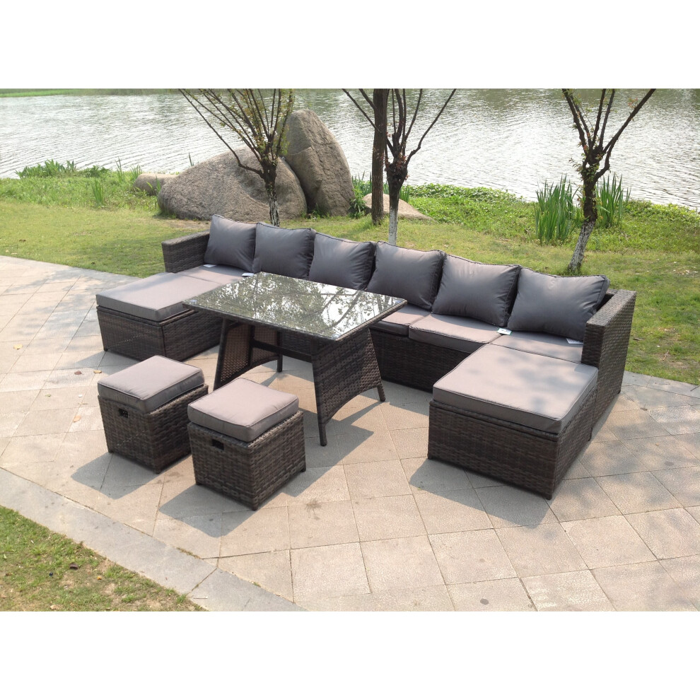 Fimous Rattan Garden Furniture Set Patio Dining Table Big Footstools Grey