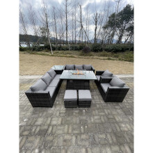 Fimous Outdoor Rattan Sofa Set Garden Furniture Gas Firepit Table Set