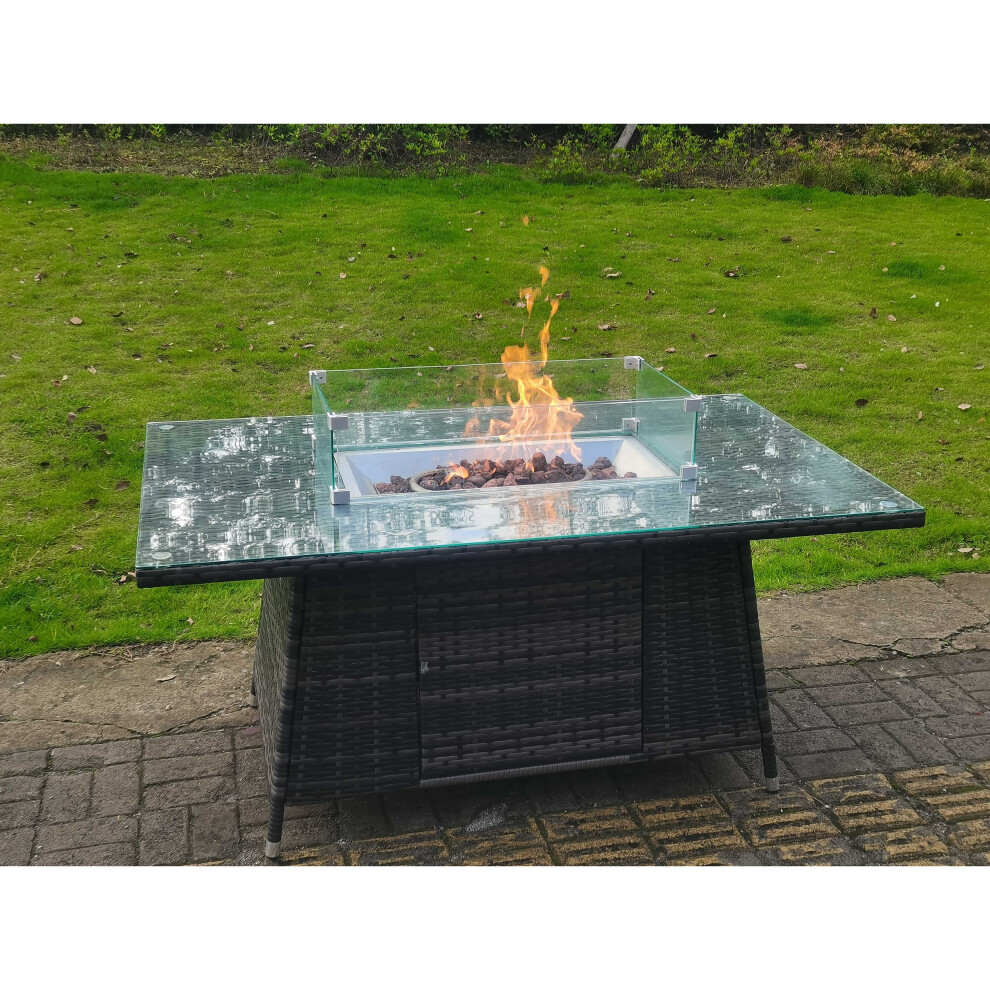 Fimous Rattan Fire Pit Dining Table Gas Heater Burner Garden Furniture Grey