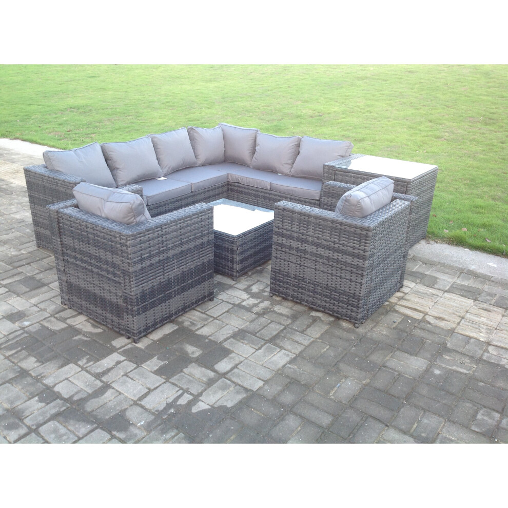 Fimous Rattan Corner Sofa Set Garden Furniture 2 Chairs Coffee Table