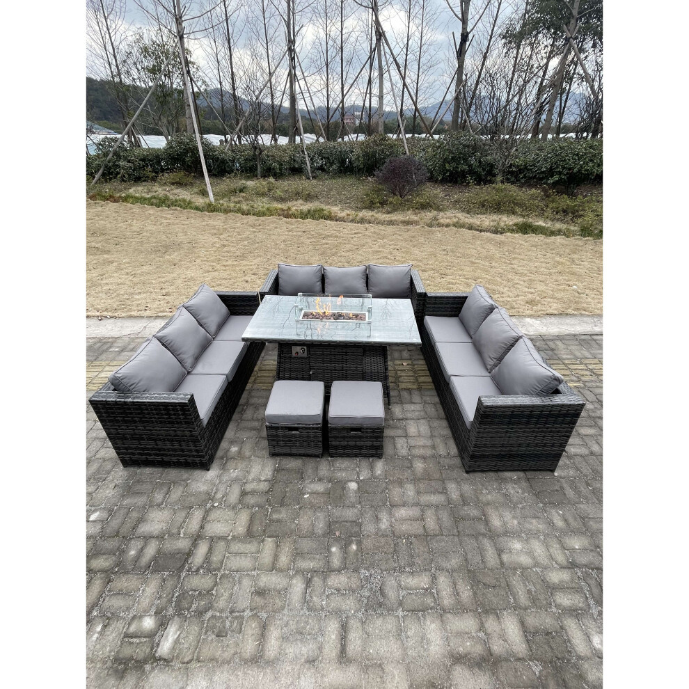 Fimous 11 Seater Outdoor Lounge Rattan Sofa Set Garden Furniture Stool Grey