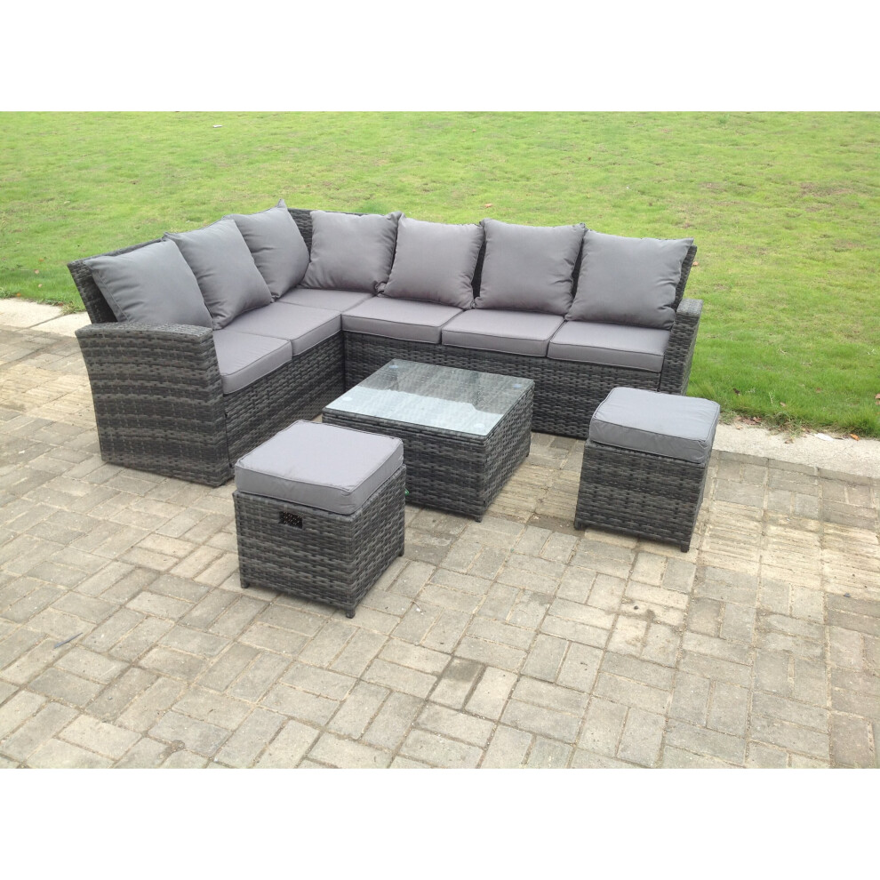 Fimous 8 Seater High Back Rattan Garden Furniture Set Corner Sofa Stool Grey