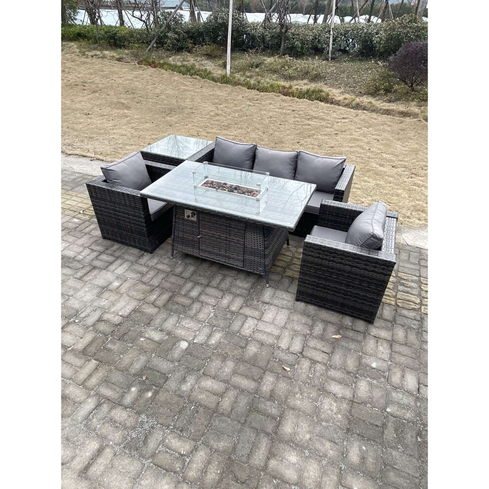 Fimous Outdoor PE Rattan Garden Furniture Gas Fire Pit Dining Table