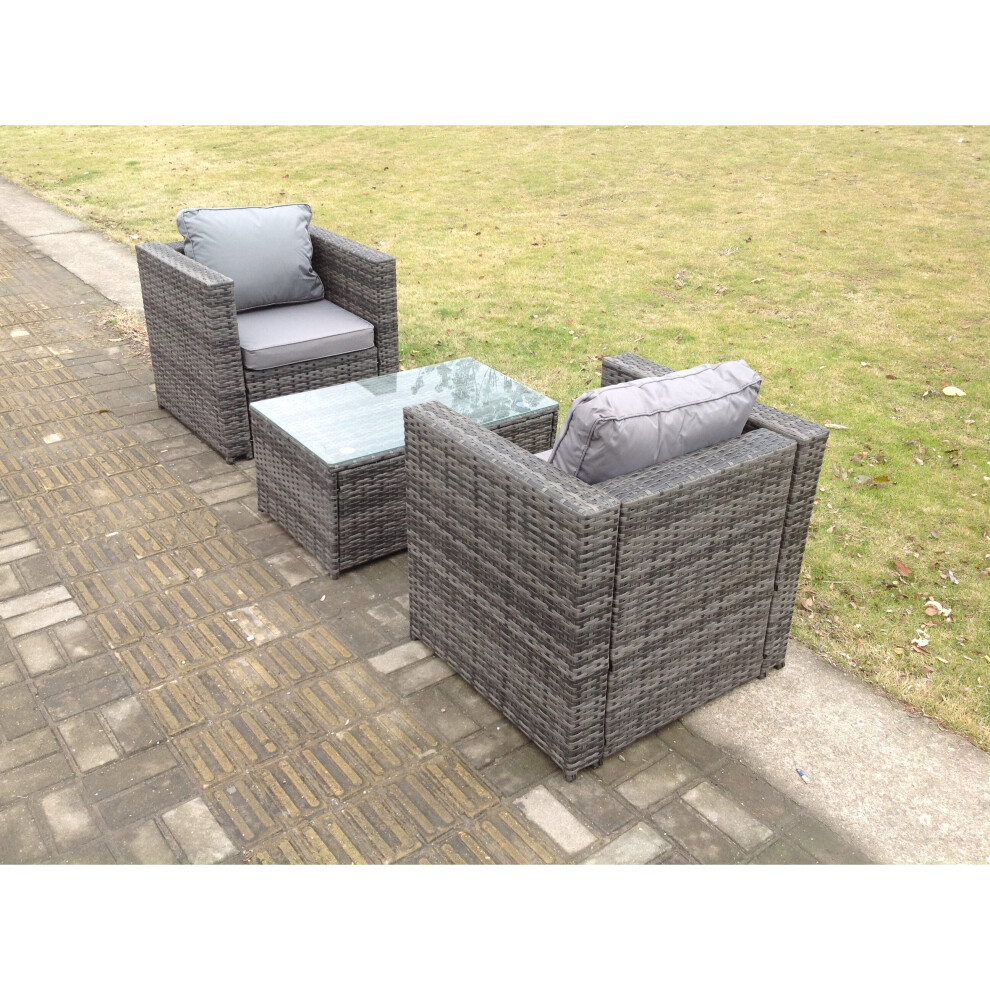 Fimous Rattan Lounge Garden Furniture Chairs Oblong Coffee Table Set