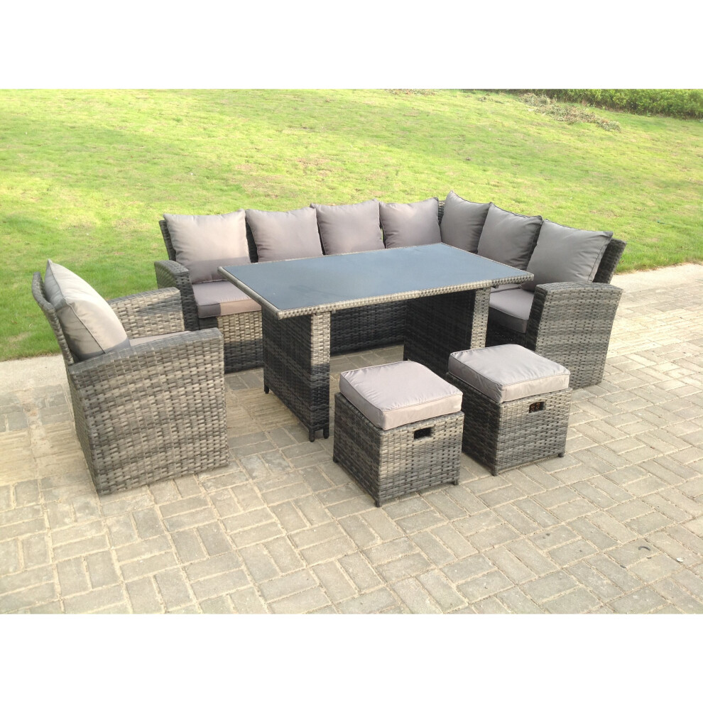 Fimous 9 Seater High Back Rattan Garden Furniture Set Corner Sofa Chair