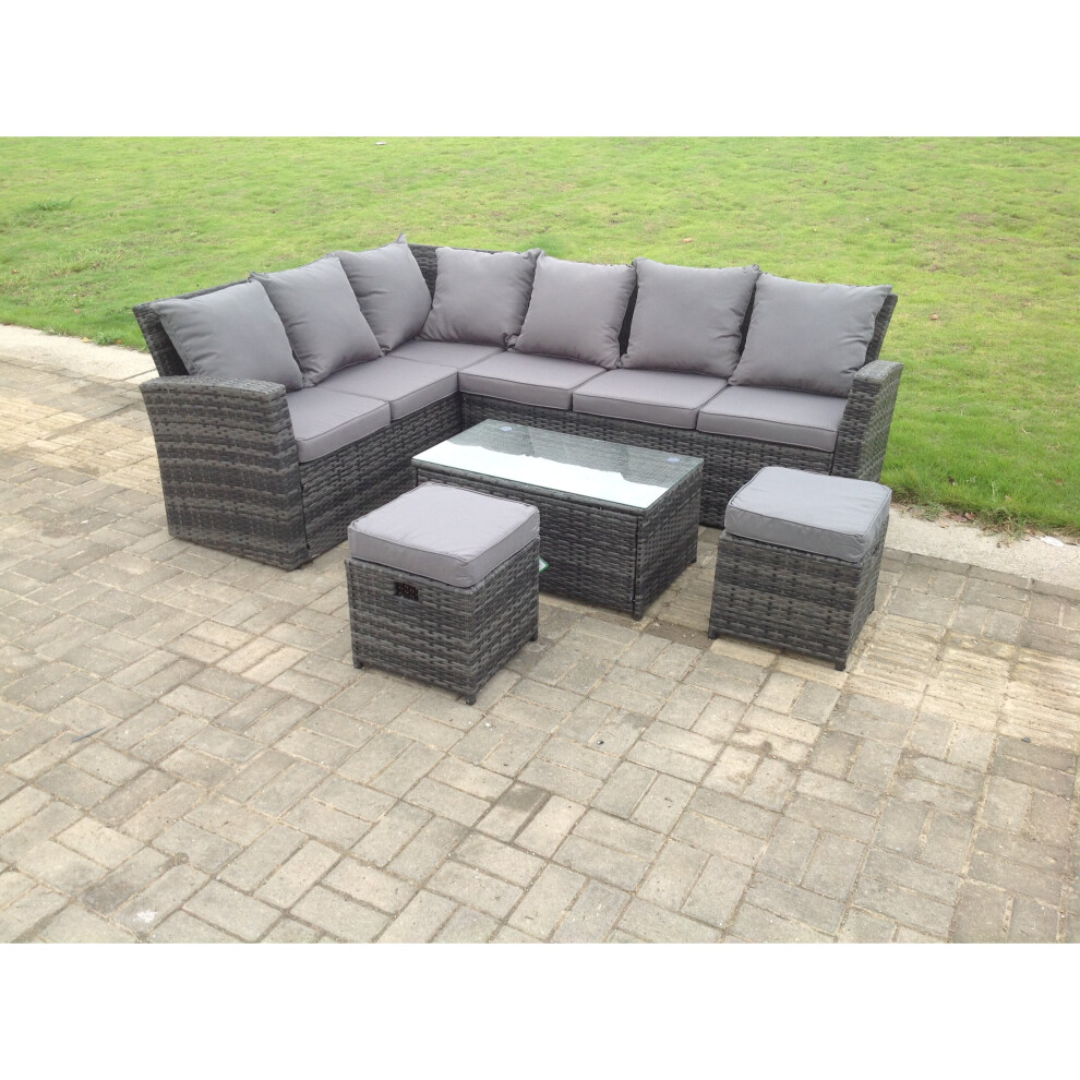 Fimous 8 Seater High Back Rattan Garden Furniture Set Coffee Table Stool