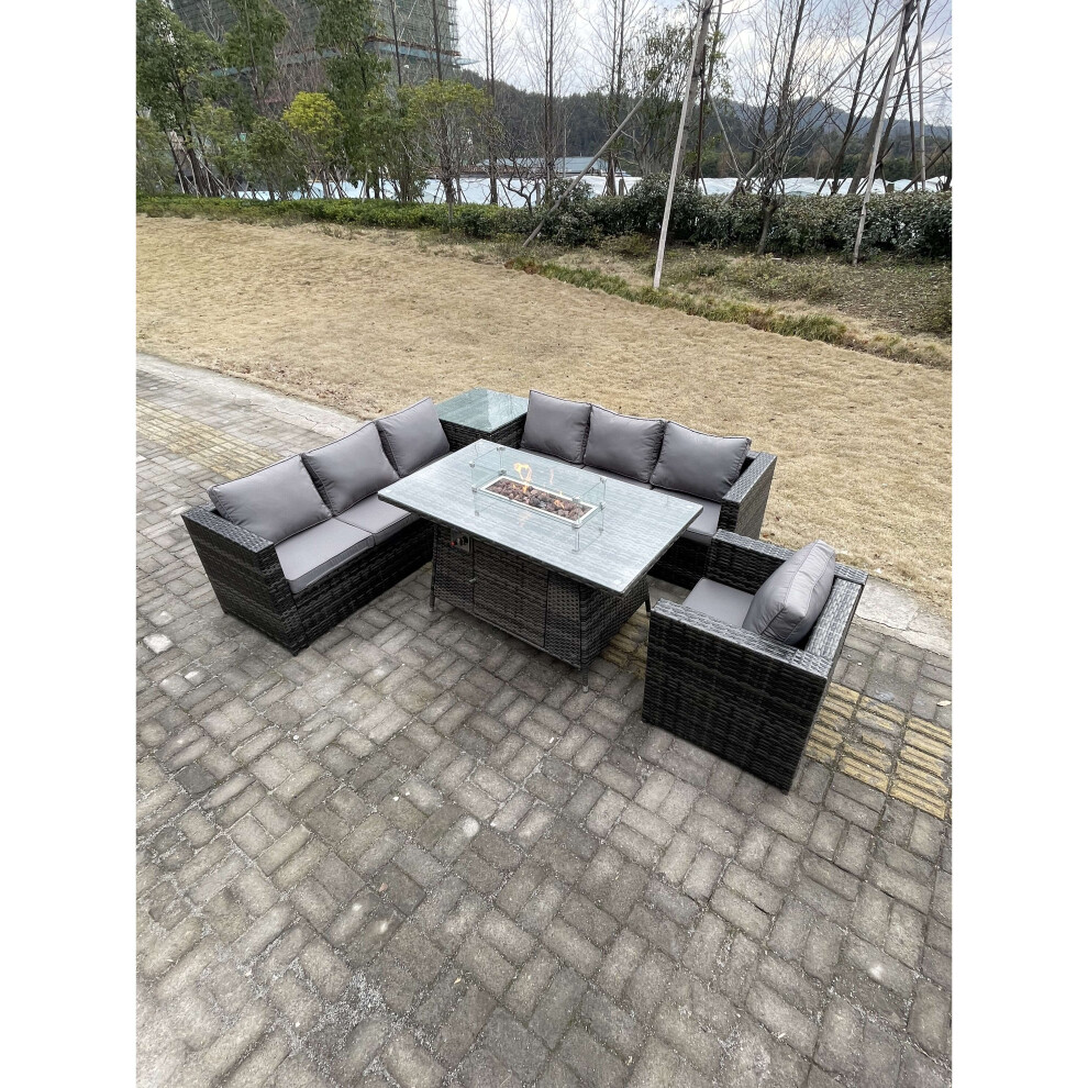 Fimous Rattan Corner Sofa Set Garden Furniture Gas Firepit Dining Table Grey