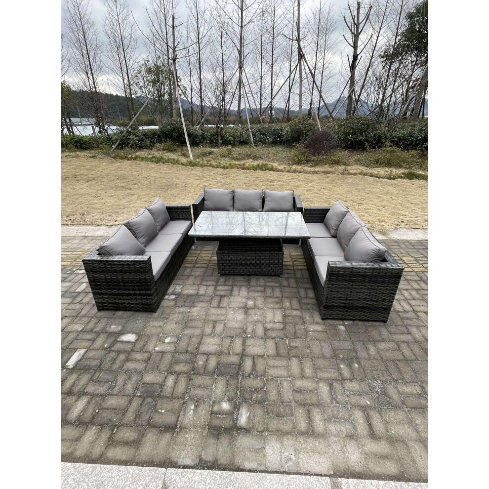 Fimous 9 Seater Outdoor Rattan Garden Furniture Rising Dining Table