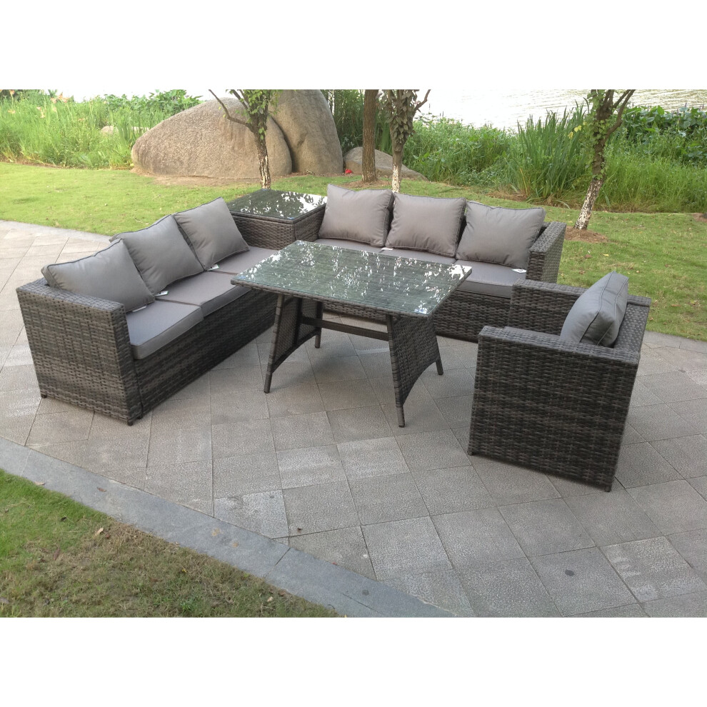 Fimous 7 Seater Rattan Corner Sofa Lounge Sofa Set Patio Dining Table