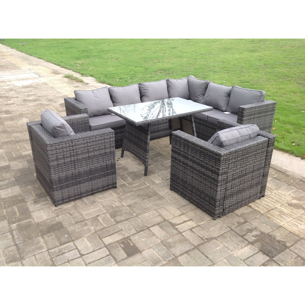 Fimous Rattan Corner Sofa Set Garden Furniture Chairs Dining Table Grey