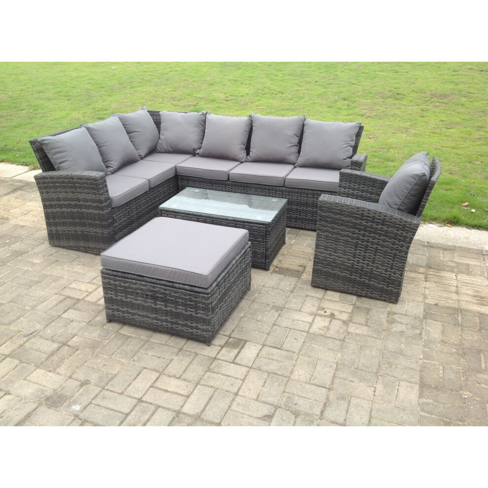 Fimous 8 Seater High Back Rattan Garden Furniture Oblong Coffee Table