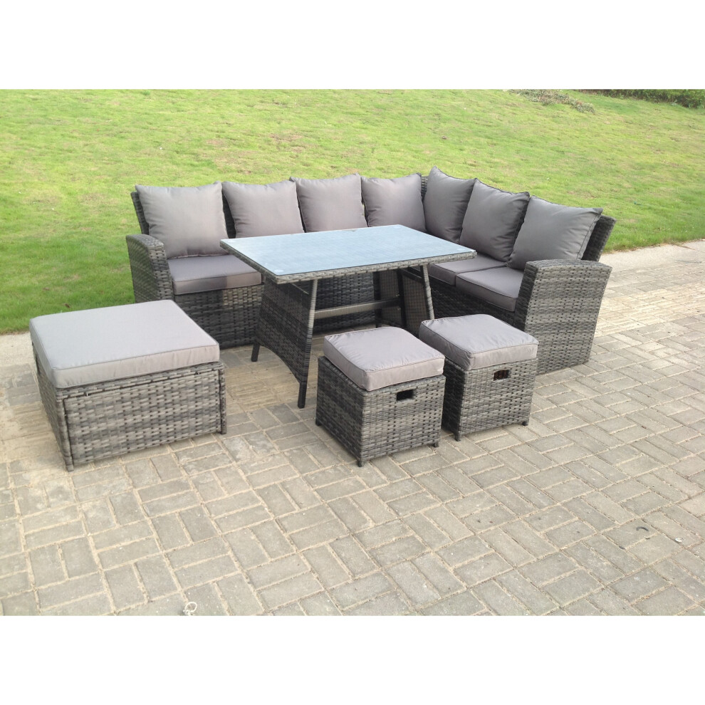 Fimous 9 Seater High Back Rattan Garden Furniture Set Corner Sofa Stool