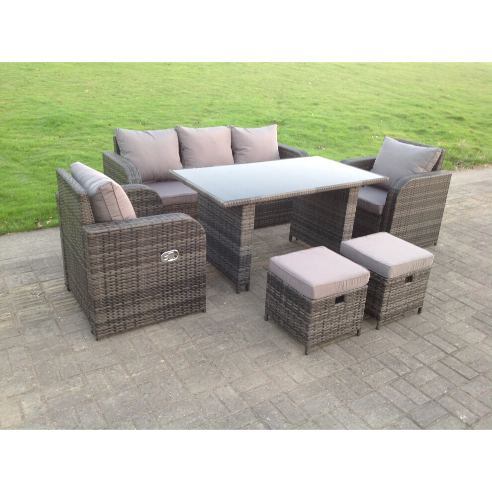 Fimous Pe Rattan Garden Furniture Set Adjustable Chair Dining Table